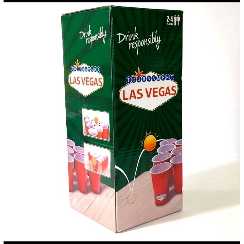 Vegas Theme Drinking Game Set 24 Party Plastic Cups 3 Ping Pong Balls Gift - Picture 2 of 3